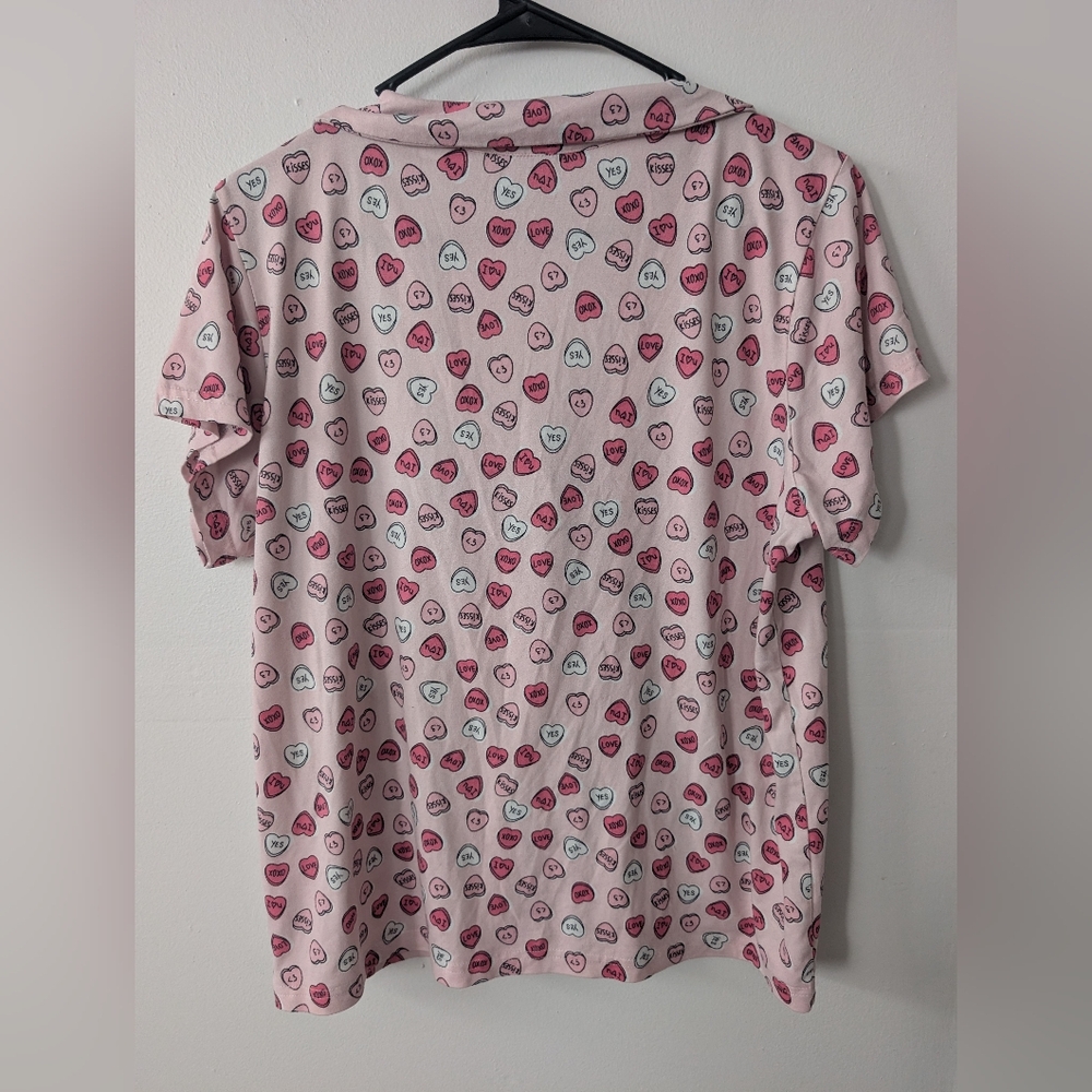 3 For $12 Clearance Sleep & Co Valentine's Candy Hearts Short Sleeve Pajama Top - Picture 3 of 4